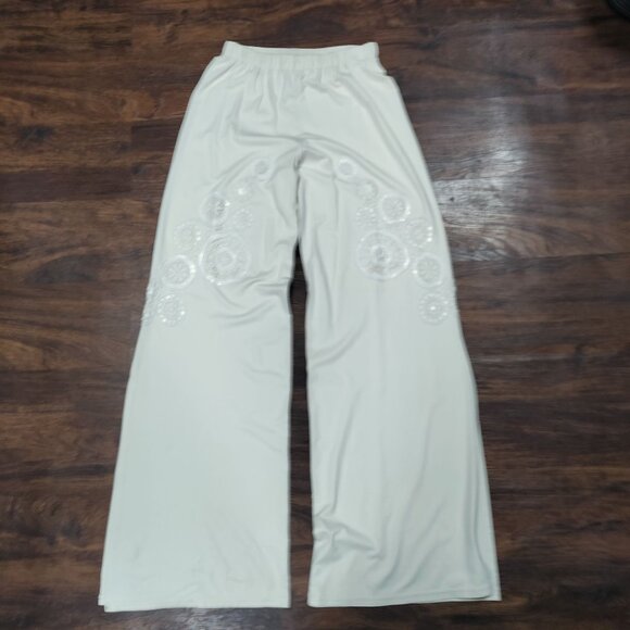 Sagaie Paris Women's Pants Elegant Ivory Floral Lace Sequin Wide Size Small - Picture 2 of 16